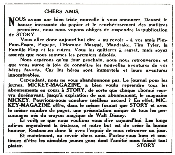 Annonce le l'arrt de Story