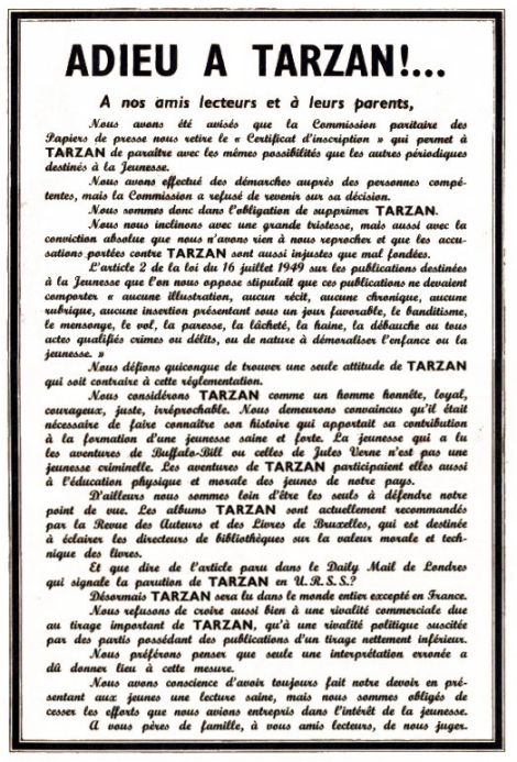 Le texte adieu à Tarzan du dernier numéro